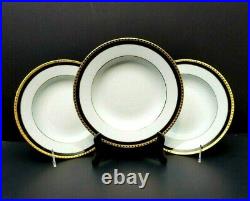 Set 3 Tiffany & Co Limoges France RIM SOUP BOWL Black Band Gold Dots Perfect