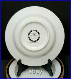 Set 3 Tiffany & Co Limoges France RIM SOUP BOWL Black Band Gold Dots Perfect