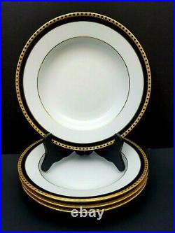 Set 4 Tiffany & Co Limoges France RIM SOUP BOWL Black Band Gold Dots Perfect