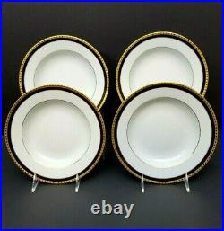 Set 4 Tiffany & Co Limoges France RIM SOUP BOWL Black Band Gold Dots Perfect