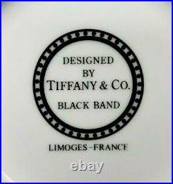 Set 4 Tiffany & Co Limoges France RIM SOUP BOWL Black Band Gold Dots Perfect