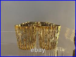 Set Of 8 Vintage Imperial Glass Bamboo 22k Gold Rocks Lowballs Perfect Condition