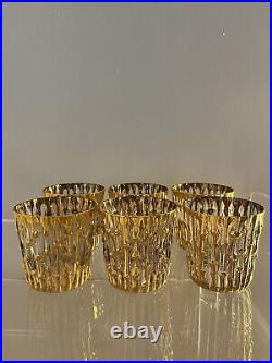 Set Of 8 Vintage Imperial Glass Bamboo 22k Gold Rocks Lowballs Perfect Condition