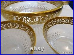 Set dessert fruit crystal Saint st Louis Thistle gold model stamped perfect cond