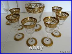 Set liquor glass crystal Saint st Louis Thistle gold model stamped perfect cond