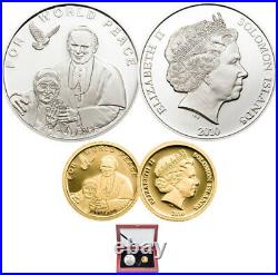 Set of 2 Solomon Islands $10 Sterling Silver Coin and $5 Pure Gold Coin (12749)