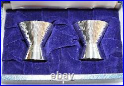 Set of 2 Vintage Japanese Pure Silver Hammered Gold Wash Saki Cups Original Box