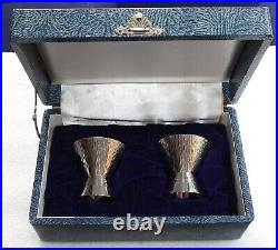 Set of 2 Vintage Japanese Pure Silver Hammered Gold Wash Saki Cups Original Box