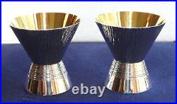 Set of 2 Vintage Japanese Pure Silver Hammered Gold Wash Saki Cups Original Box