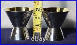 Set of 2 Vintage Japanese Pure Silver Hammered Gold Wash Saki Cups Original Box