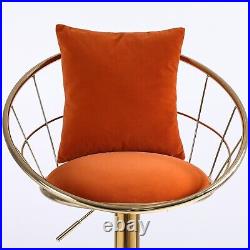 Set of 2 velvet bar chair, pure gold plated, unique design, Orange