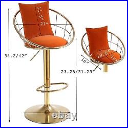 Set of 2 velvet bar chair, pure gold plated, unique design, Orange