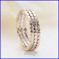 Set of 3 14K Gold Flat Bead Ring /Dotted Band/Perfect Matching Band