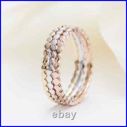 Set of 3 14K Gold Flat Bead Ring /Dotted Band/Perfect Matching Band