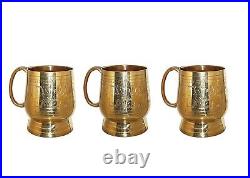 Set of 3 Pure Brass Tea Coffee Mughlai Elegant Mug Cup with Handle 180 ML Gold