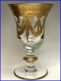 Set of 6 Crystal Saint Louis Wine Glasses, Gold Gilt c. 1900. Perfect Condition