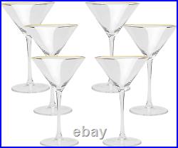 Set of 6 Golden Edge Martini Glasses w Stem Perfect Cocktail/Desserts 8-Ounce