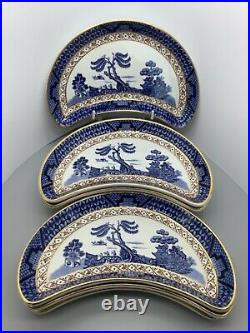 Set of 6, Rare Booths Real Old Willow Crescent Side Dishes A8025 Gold. Perfect