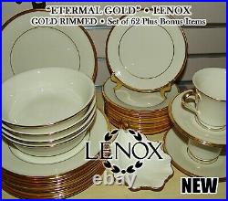 Set of 63 LENOX Eternal Gold Plus 8 Extra Fine China MINT PERFECT NEW Set 71 PC