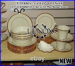Set of 63 LENOX Eternal Gold Plus 8 Extra Fine China MINT PERFECT NEW Set 71 PC