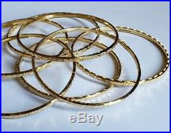 Set of 7 Brand New Pure 14K Gold Bangle Bracelets 6.7 inches PETITE. 2.75mm wide