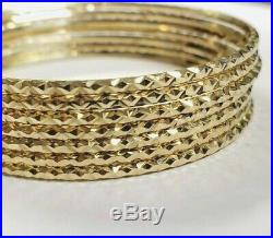 Set of 7 Brand New Pure 14K Gold Bangle Bracelets 7 inches long PETITE. 2mm wide