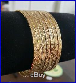 Set of 7 Brand New Pure 14k gold Bangle bracelet. 7 inch long. 3.5 mm wide
