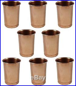 Set of 8 Glasses, Pure Copper Tumblers Ayurvedic Water Drinking Glasses, 350 Ml