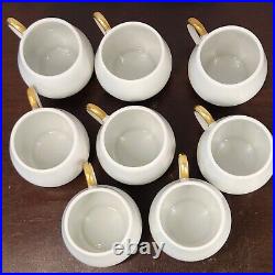 Set of 8 Limoges France Pot De Crème Dessert Cup Bowl Rosebud Finial White Gold