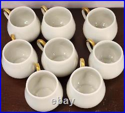 Set of 8 Limoges France Pot De Crème Dessert Cup Bowl Rosebud Finial White Gold