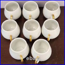 Set of 8 Limoges France Pot De Crème Dessert Cup Bowl Rosebud Finial White Gold