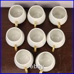 Set of 8 Limoges France Pot De Crème Dessert Cup Bowl Rosebud Finial White Gold