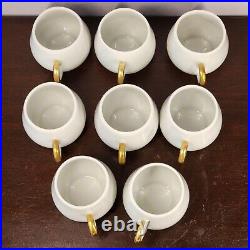 Set of 8 Limoges France Pot De Crème Dessert Cup Bowl Rosebud Finial White Gold