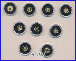 Set of 9 Coins, 0.5 Gran Pure Gold, Gold coin, Bullion