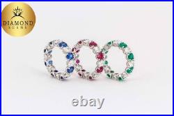 Set of Oval Sapphire Ruby Emerald Diamond Eternity Band Rings