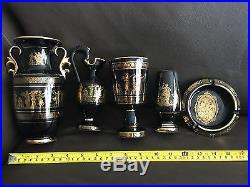 Set of Vintag Gold Gilded & Hand Painted Greek Pottery Items In Perfect Order