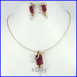 Set pendant Earrings Jewelry 18k Pure Gold Natural Tourmaline Diamond 3pc $