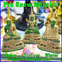 Set3 Season Emerald Buddha Statue Meditation Pure Gold Decor Thai Amulet #18027