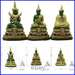 Set3 Season Emerald Buddha Statue Meditation Pure Gold Decor Thai Amulet #18027