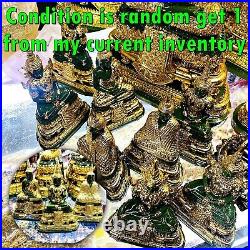 Set3 Season Emerald Buddha Statue Meditation Pure Gold Decor Thai Amulet #18027