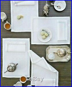 Sferra Perry Pure Linen Placemats, Napkins With Embroidered Diamond Borders