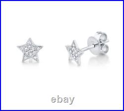 Shinning Star Stud Pure 10K White Gold With Pave Set Cubic Zirconia Fine Earring