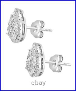 Shiny Pave Set Real 0.60CT Moissanites In 10k Pure White Gold Pear Stud Earrings