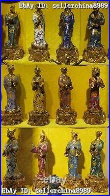 Sign China 100% Pure Bronze 24K Gold cloisonne twelve zodiac animals Statue Set