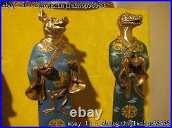 Sign China 100% Pure Bronze 24K Gold cloisonne twelve zodiac animals Statue Set