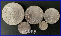 Silver Indian Head Set. 999 Fine 3.85 Oz Total Weight 5 Rounds Free Shipping