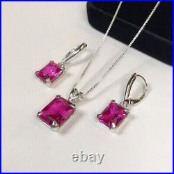Simulated Pink Sapphire 3.00Ct Emerald Cut Jewelry Set 14K White Gold Plated