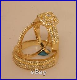 Solid 10K Yellow Pure Gold Diamond Engagement Bridal Wedding Band Trio Ring Set