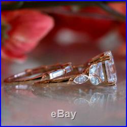 Solid 10k Rose Pure Real Gold Pear Diamond Bridal Set Wedding Engagement Ring