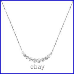 Solid 14K White Gold 0.30Ct Round Cut Lab Grown Diamond Bezel Set Bar Necklace